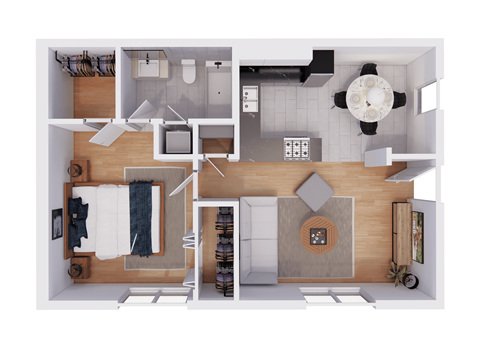Floor plan for 1 bed, 1 bath, 640 sqft